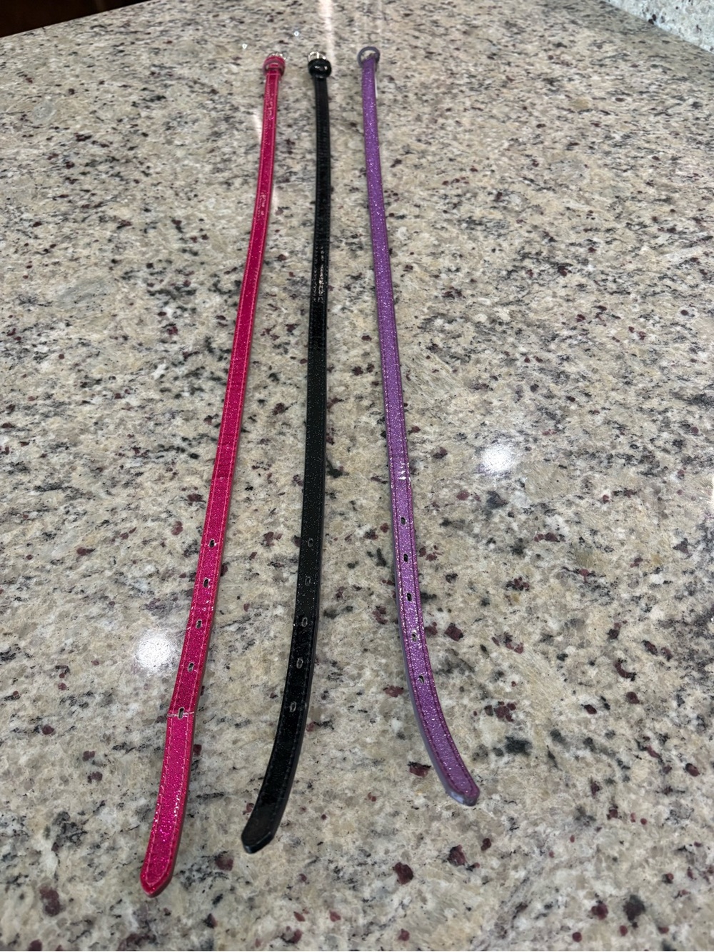 Faded Glory Set of 3 Glitter Pink Purple Black Belts Girl Small/Medium Silver